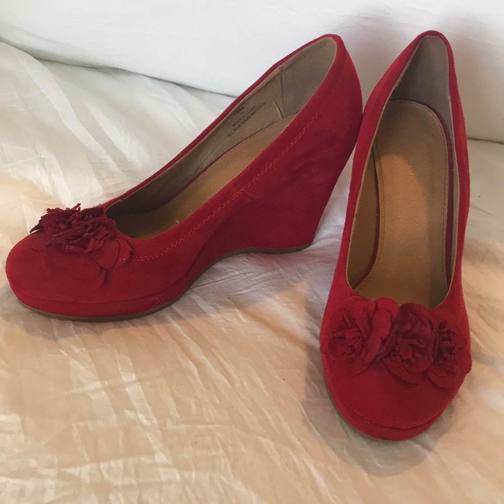 Red suede wedges